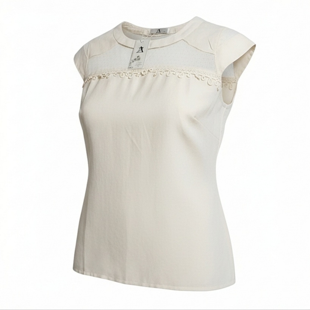 Cream Top Crochet Sheer Designs Womens Size Medium